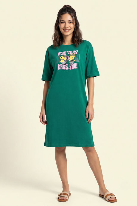 Zivame Minions Knit Cotton Loungwear Dress - Ultramarine Green — image 2